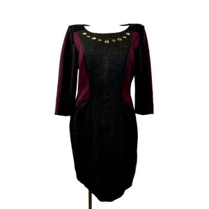 Tahari Arthur S Levine Colorblock Sheath Dress Burgundy Grey Embellished Crystal